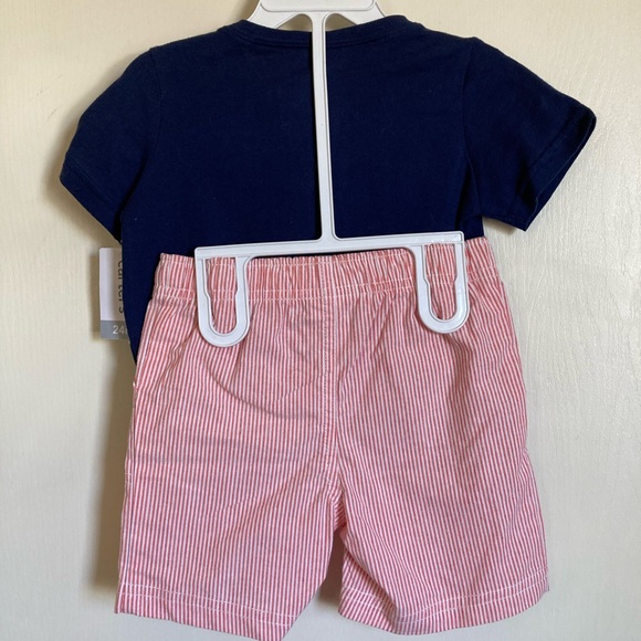 🌞Carter’s New 2pc Navy Short Sleeve Shirt & Red White Striped Shorts #IB - Picture 7 of 7